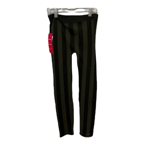 Lulu Luv Dark Green Black Stripe Tights/Leggings Girls 7/8 - Picture 2 of 3